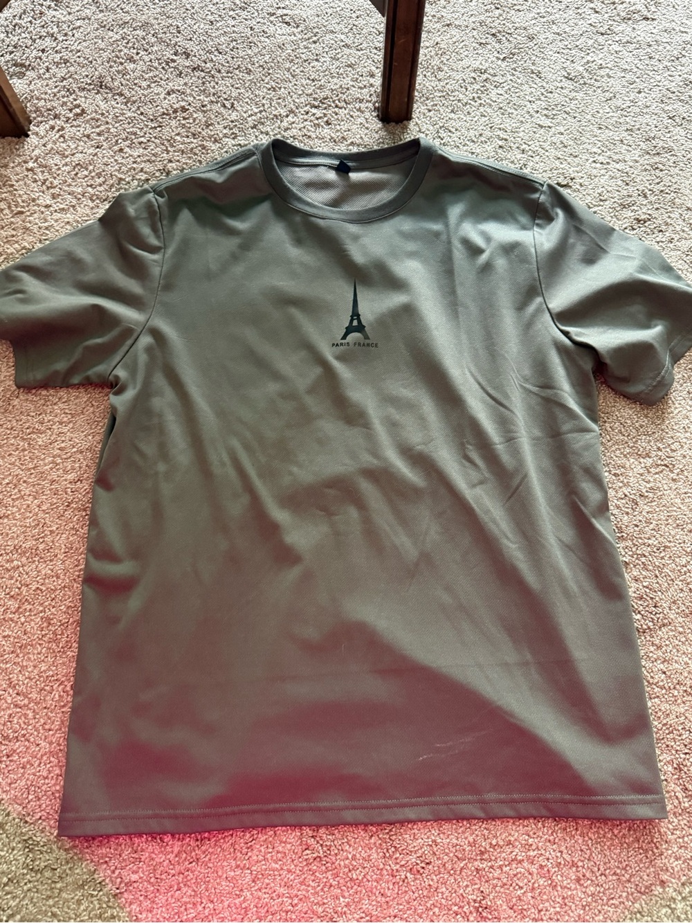 Men's Olive Green Crew Neck T-Shirt with Eiffel Tower Print